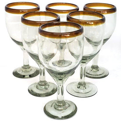 Amber Rim 13 oz Wine Glasses (set of 6), Recycled Glass, Lead-free, Toxin-Free (13oz Wine) - style: 13 oz Wine Amber