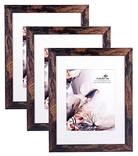 brown 11x14 Picture Frame set of 3,Display 11x14 without Mat or 8x10 with Mat，Wall Gallery Photo Frames - color: Brown, size: 11x14 inches 3P