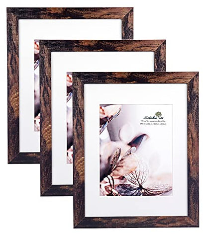 brown 11x14 Picture Frame set of 3,Display 11x14 without Mat or 8x10 with Mat，Wall Gallery Photo Frames - color: Brown, size: 11x14 inches 3P