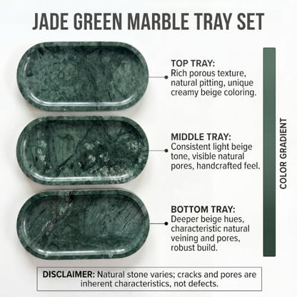 YKAJO Jade Green Oval Marble Tray, 11.8x5.9 Vanity Perfume Organizer Dish | Honed natural stone; jewelry & trinket dish, ring & key holder, soap & candle catchall; bath counter, dresser, coffee table - color: Jade Green, size: 11.8" x 5.9" x 0.6"