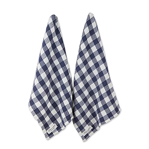 DII Washed Waffle Weave Collection, Dishtowel Set, 18x28, Denim Check, 2 Piece - color: Denim Check
