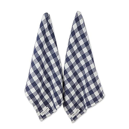 DII Washed Waffle Weave Collection, Dishtowel Set, 18x28, Denim Check, 2 Piece - color: Denim Check