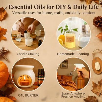 Autumn Fall Essential Oils Set for Diffusers for Home 6 x 10 ml | Aromatherapy Gift,Premium Scented Oils for Diffusers - Pumpkin Spice,Apple Cider,Snickerdoodle,Vanilla,Cinnamon & Pine - color: Green
