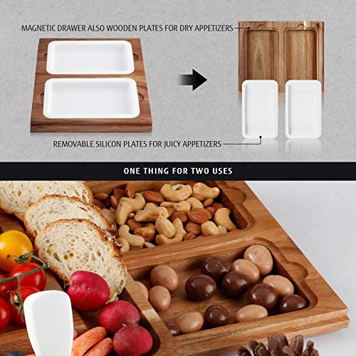 hecef Cheese Board Set Acacia Wood - Large Charcuterie Board with Stainless Steel Knife Set, Thick Wooden Server - Fancy House Warming, Birthday Choice for Gourmets, Feast, Cheese Serving - style: with Drawer-White