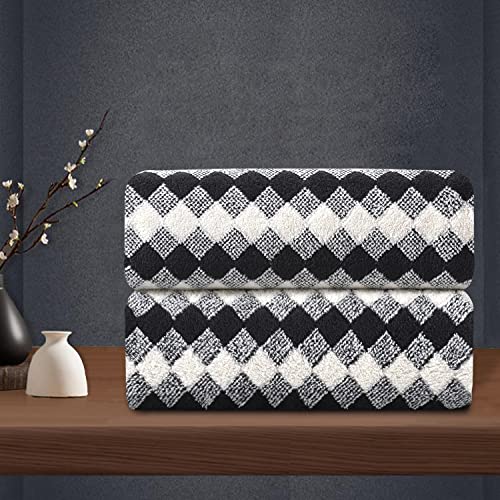 2 Hand Towel Set 16"x31" Black White Towel Set for Bathroom,Highly Absorbent & Quick Dry Hand Towel for Daily Use,Soft Microfiber Multipurpose Towel Collection for Hotel,Spa,Shower,Gym - color: Diamond Black White, size: 2 Pack Hand Towels