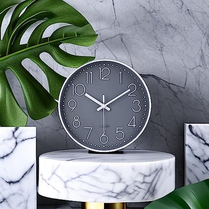 Wall Clock 12 Inch Non-Ticking Silent Battery Operated Round Wall Clock Modern Elegant Simple Style Clock for Home Office Kitchen Bedroom Living Room - color: Gray, size: 12 Inch