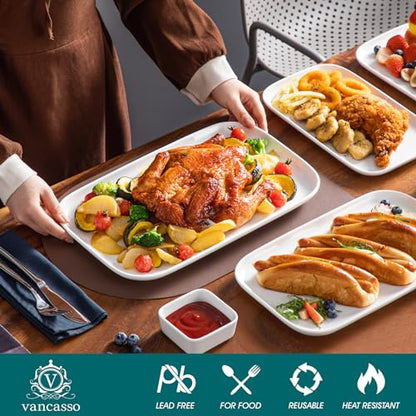 vancasso Stern Serving Platters Set of 3, 11/13/ 15 Inches Rectangular Ceramic Serving Plates, White Serving Trays for Entertaining - color: White, size: 3 Pieces