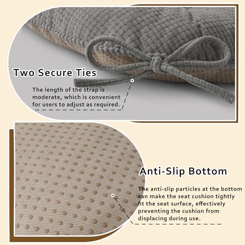 ELFJOY Dining Chair Cushions Set of 2 Non Slip 18"X18"X3" Light Grey | Thick,Textured Fabric, with Ties, Tufted, Large, for Kitchen, Dining Room, Indoor, Bedroom, Living Room, Office, Comfortable - color: Light Grey