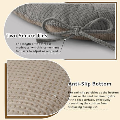 ELFJOY Dining Chair Cushions Set of 2 Non Slip 18"X18"X3" Light Grey | Thick,Textured Fabric, with Ties, Tufted, Large, for Kitchen, Dining Room, Indoor, Bedroom, Living Room, Office, Comfortable - color: Light Grey