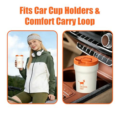 CHEERFUL GOAT Ceramic Lined Coffee Travel Mug – Stainless Steel Travel Coffee Tumbler with Ceramic Liner, with lid, 12oz Coffee Cup for Hot and Cold Water Coffee at Home, Office, or On the Go (white) - color: White