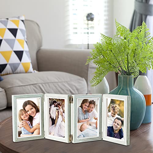POILKMNI 4 Folding 4x6 Inch Hinged Picture Frame with 4 Openings | Natural Wood Foldable Photo Frame High Definition Acrylic for Mothers Day Father's Day Christmas Gift, Family Picture, - color: Grey, size: 4x6
