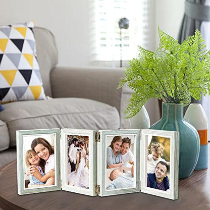 POILKMNI 4 Folding 4x6 Inch Hinged Picture Frame with 4 Openings | Natural Wood Foldable Photo Frame High Definition Acrylic for Mothers Day Father's Day Christmas Gift, Family Picture, - color: Grey, size: 4x6