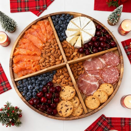 Utoplike Extra Large Acacia Serving Tray, Rotating 23.6'' Charcuterie Board | Cheese Board with Rotating Base, Raised Edge, Removable Dividers, Turntable Organizer Tray for Food, Snacks, Party, Dining - size: 23.6"