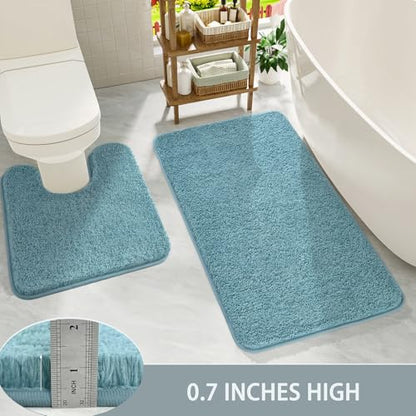 Spa Blue Bathroom Rug Set 2 Piece Bath Mat 21x34 U Shape Toilet Rug 21x21 | Absorbent,Washable,Non Slip Bathroom Rugs Sets,Contour Mat for Toilet - color: Spa Blue