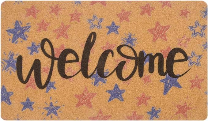 FGSS Patriotic 4th July Independ-Day Welcome-Door-Mats Holiday-Doormats - color: Red Blue Stars Welcome Mat