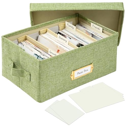 Collapsible Photo Storage Box, Adjustable Dividers - Grass Green, 28cm - color: Grass Green, size: 11.22"x6.89"x5.12"