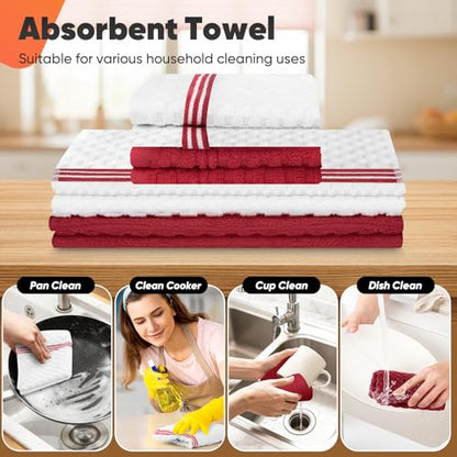 Oven Mitts Kitchen Towels and Dishcloths with Pot Holders Sets, Oven Gloves Hot Pads 500°F Heat Resistant with Silicone Grip, Include 2 Cooking Gloves/2 Potholders/4 Kitchen Towels/4 Dish Towels-Red - color: Red