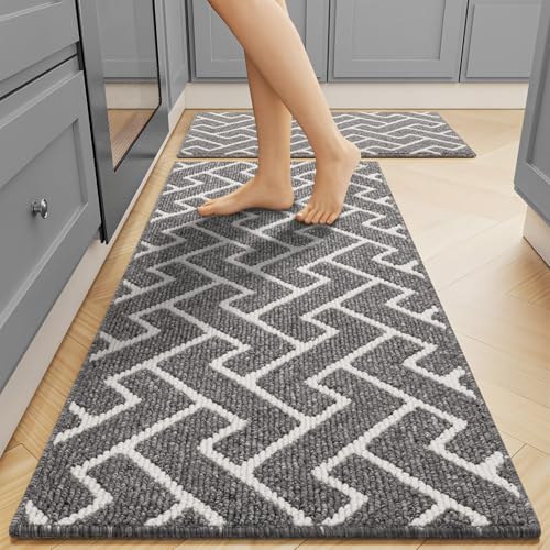 hicorfe Kitchen Runner Rug,Set of 2 Non Slip Kitchen Mats for Floor,Comfort Washabe Kitchen Rugs Carpet for Hallways Entryway Laundry Room(20"x32"+20"x59",Grey) - color: Grey, size: 20"x32"+20"x59"