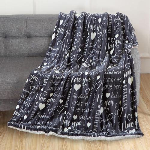 Elegant Comfort Valentine's Day Sherpa Fleece Throw Blanket for Couch - Soft and Warm Sherpa Backing Reversible Gray Hearts Flannel Blanket Valentines Decor, 50 x 60 inches, Love You Gray - color: Love You Gray