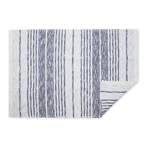 DII Woven Rag Rug Collection Recycled Yarn Variegated Rustic Stripe, 2x3', Stonewash Blue - color: Stonewash Blue