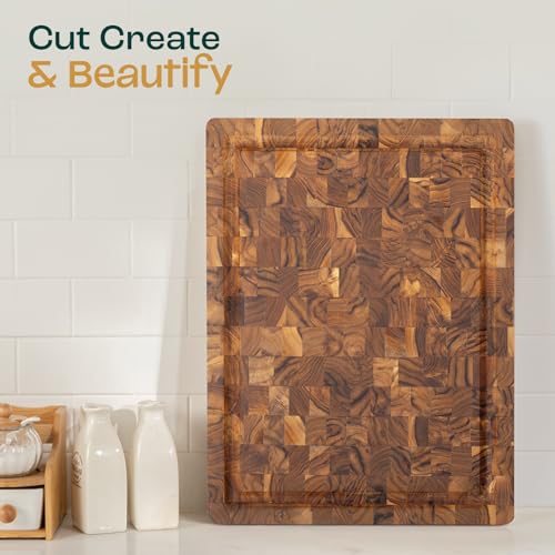 Yes4All Large Teak Cutting Board, End Grain Chopping Board, 20"x 15"x 1.5" - size: 20"L x 15"W, style: Teak