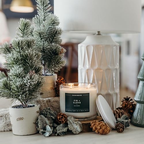 Calyan Wax Co. Fir & Clove 3 Wick Scented Candle - 43 Hour Burn | Made in the USA Luxury Clean Soy Wax Candles - Long Lasting Large Glass Jar Candle for Home - 3 Wicks - 14.9oz - color: Fir + Clove