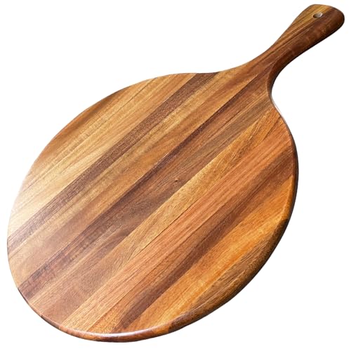 Acacia Wood Round Cutting Board with Handle - Wooden Charcuterie Board, Versatile Cutting Serving Board for Pizza, Bread, Cheese, Vegetables, and Kitchen Decor, 16"x12" - size: 16.5"L x 11.8"W