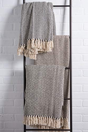 DII Chevron Throw Collection Handloomed Cotton, 50x60, Black - color: Black, size: 50x60"