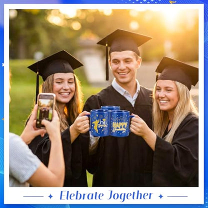 Pickmesh Graduation Coffee Mug Set of 6, 10oz Ceramic Coffee Cups with Heart-Shaped Handles, Navy Blue and Gold Class of 2026, Congrats Grad, Bulk Graduation Gifts for Party Favors - color: Blue, style: Graduation