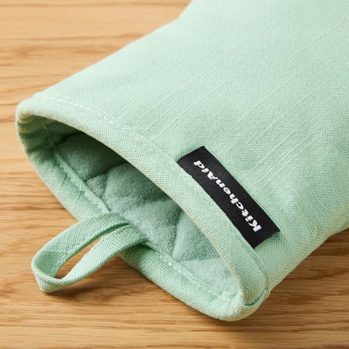 KITCHENAID Gourmet Series Gridlines Mini Oven Mitts 2-Pack Set, Heat Resistant up to 600°F, Soft Silicone Grip, Magnetic Cuff, Pistachio Green, 5.5"x9" - color: Pistachio Green