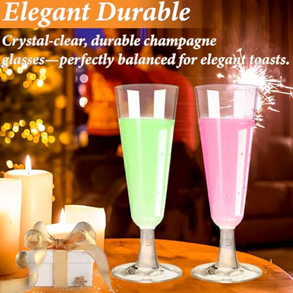 GuanQiao Plastic Champagne Flutes 100 Pack, 5.5 Oz Clear Disposable Plastic Champagne Glasses, Wine Glasses Cups for Wedding Celebration Birthday Party Wine Tasting New Years Eve Party Supplies - color: Clear, size: 100-Pack