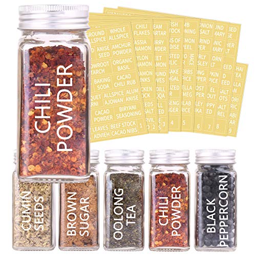 SWOMMOLY 30 Pcs Glass Spice Jars with Lids, 4oz Spice Bottles with Labels | Square Spice Containers with Shaker Lids, 703 Labels, Chalk Marker, Funnel- Seasoning Bottles for Racks, Cabinets, Drawers - size: 4 OZ