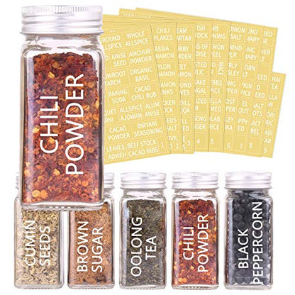 SWOMMOLY 30 Pcs Glass Spice Jars with Lids, 4oz Spice Bottles with Labels | Square Spice Containers with Shaker Lids, 703 Labels, Chalk Marker, Funnel- Seasoning Bottles for Racks, Cabinets, Drawers - size: 4 OZ
