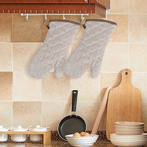 Yarn Dyed Oven Mitts 1 Pair, 100% Cotton Heat Resistant 470 Degree | Oven Gloves for Men Women Cooking Baking Barbecue BBQ Microwave Crafting Machine Washable Pot Holders Mittens (Khaki 2) - color: Khaki