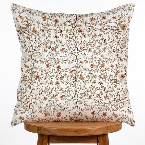 Floral Pillow Cover, Spring Summer Floral Double Sided Printed Throw Pillow Covers Home Decor, Pillowcase Cushion Cover for Bedroom Sofa Farmhouse Living Room, 18x18Inch (Beige) - color: Beige