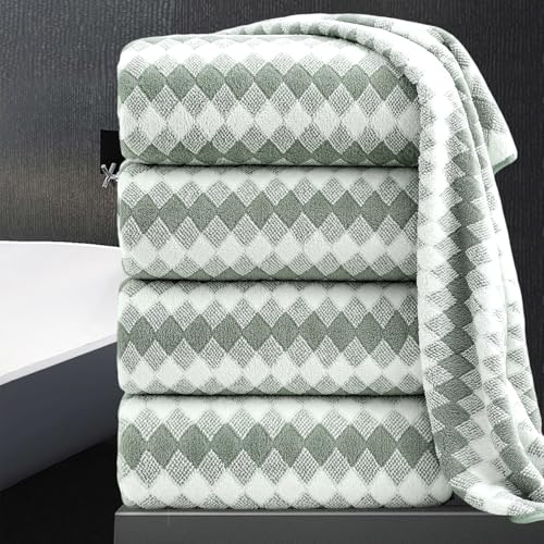 4 Piece Bath Towel Set Oversized Bath Sheet 35"x70" Bathroom Towel Extra Large Towel Set Soft Highly Absorbent & Quick Dry Premium Bath Sheet for Bathroom 600GSM Shower Towel Spa Gym Hotel,Green - color: Diamond Green, size: 4 Piece Bath Towel Set
