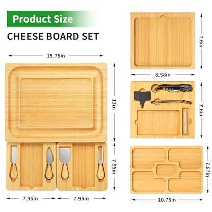 Large Charcuterie Boards Gift Set - Cheese Board and Knife Set with Extra Cheese Platter, Bamboo Charcuterie Board Cheeseboard Cheese Plate for House Warming Gifts New Home, Wedding Gifts - color: Classic