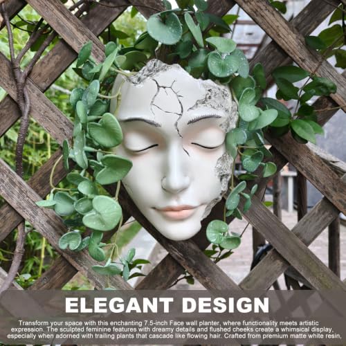Elegant Face Wall Planter - Matte White Resin Flower Pot with Drainage Hole, 7.5" Artistic Hanging Vase for Succulents & Small Plants