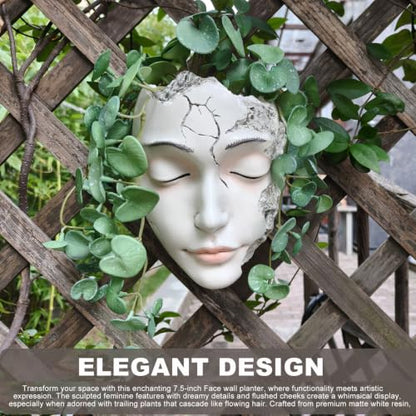 Elegant Face Wall Planter - Matte White Resin Flower Pot with Drainage Hole, 7.5" Artistic Hanging Vase for Succulents & Small Plants