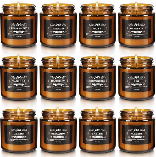 YOROXRG 12 Pcs Scented Candles with Added Natural Essential Oils, 3.05oz, Suitable for Various Festivals, Parties, Yoga, and Home Scene - color: 12 Brown
