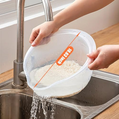Japanese Rice Strainer Quinoa Washing Bowl Small Grains Washer Cleaner | Plastic Side Drainers Colander for Rinsing Fruits, Vegetables and Beans, BPA-Free - color: Clear