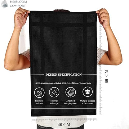 12 Pack Black Waffle Weave Kitchen Towels, 16x26 Inch, 100% Cotton Dishcloth Set, Super Absorbent, Fast Dry, Teal Towels, Soft Hand Towel, Dish Rags, Wash Cloth, Cleaning, Durable - color: Black, style: 12 Pack