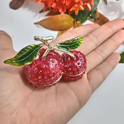 Enamel Cherry Blossom Jewelry Box with Diamond Accents Metal Crafted Trinket Container Tabletop Statue Perfect for Home Decor & Unique item for Chrismas Day Birtday Gift