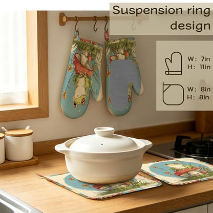 Cute Frog Mushroom Oven Mitts and Pot Holders Sets of 4, Heat Resistant Silicone Oven Mitts Gloves Non-Slip Kitchen Mittens Potholders for Cooking Baking Grilling BBQ - color: Cute Frog Mushroom