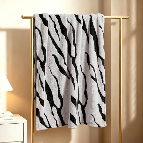 Zebra Printed Fleece Throw Blanket-Cozy Soft Lightweight Fuzzy Throw Blanket for Sofa, Couch, Bed & Chair,Black and Gray, 50" x 70" - color: Black and Gray