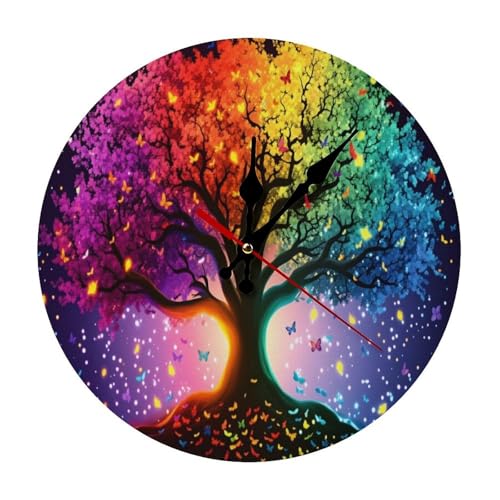 Tree of Life Minimalist Silent Wall Clock 9.8x9.8 inches, Modern Round Wooden Clock Without Numbers for Bedroom Living Room Office Home Decor - color: Tree of Life-1, size: 9.8x9.8 inches