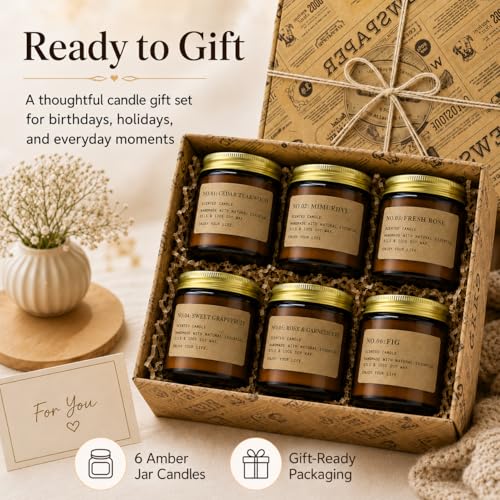6 Pack Candles for Home Scented Aromatherapy Candle Gift Set for Women Soy Wax Long Lasting Amber Jar Candles Gift for Birthday Mother's Thanksgiving Day Present - color: Amber(6 Pack)
