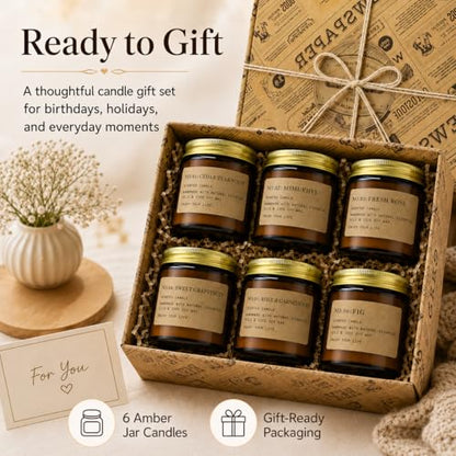 6 Pack Candles for Home Scented Aromatherapy Candle Gift Set for Women Soy Wax Long Lasting Amber Jar Candles Gift for Birthday Mother's Thanksgiving Day Present - color: Amber(6 Pack)