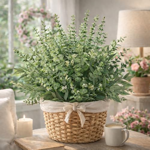 Artificial Eucalyptus Leaves 130 Stems Faux Greenery Branches for Vase Arrangement Wedding Decor Indoor Outdoor Table Centerpiece Home Decoration