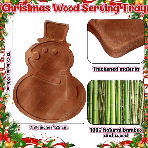 Snowman Christmas Serving Tray Platter Charcuterie Board Christmas Wood Serving Dish Cutting Board Rustic Farmhouse 11.42 x 10.43 Inches Table Plate for Cheese Food Fruit Party - style: Snowman